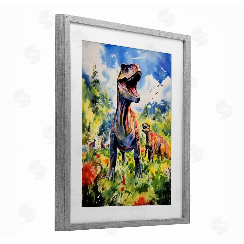 Creative Studio Dinosaurs In Natural Field Gray Framed Print Under Glass Art