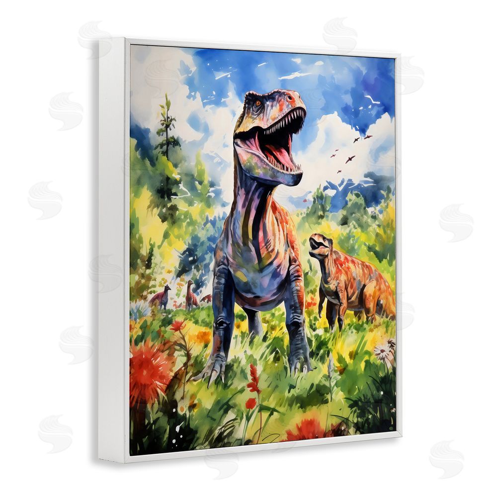 Creative Studio Dinosaurs In Natural Field White Frame Giclee Art Print
