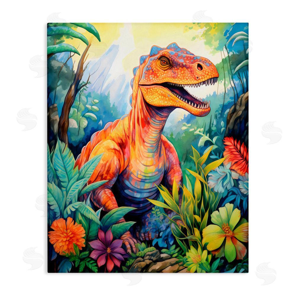Creative Studio Dinosaur Leafy Green Jungle Canvas Wall Art Print