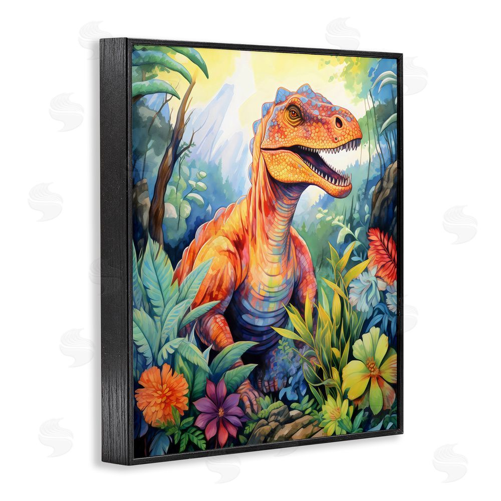Creative Studio Dinosaur Leafy Green Jungle Black Framed Giclee Art Print