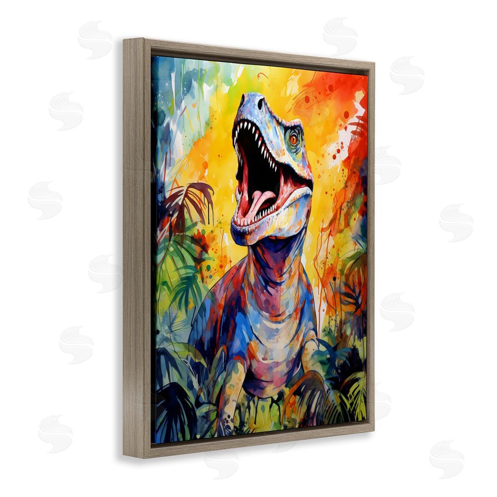 Creative Studio Fierce Roaring T-Rex Brown Floating Frame Canvas Art Print