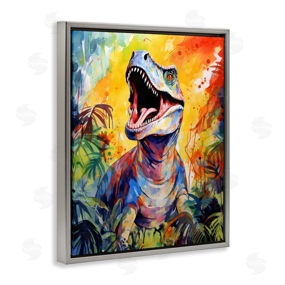Creative Studio Fierce Roaring T-Rex Gray Floating Frame Canvas Art Print