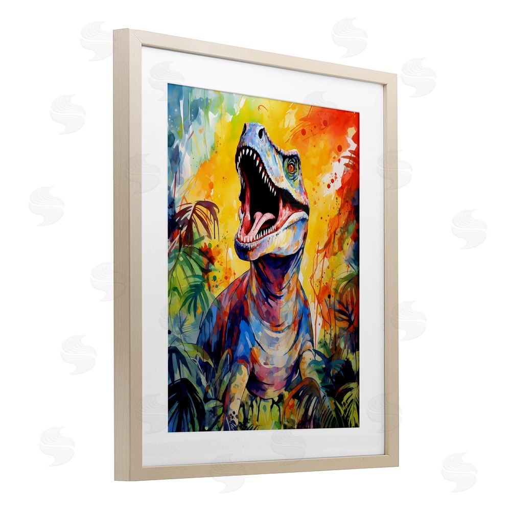 Creative Studio Fierce Roaring T-Rex Birch Framed Print Under Glass Art