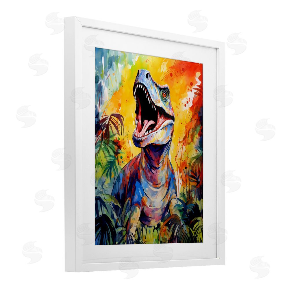 Creative Studio Fierce Roaring T-Rex White Framed Print Under Glass Art