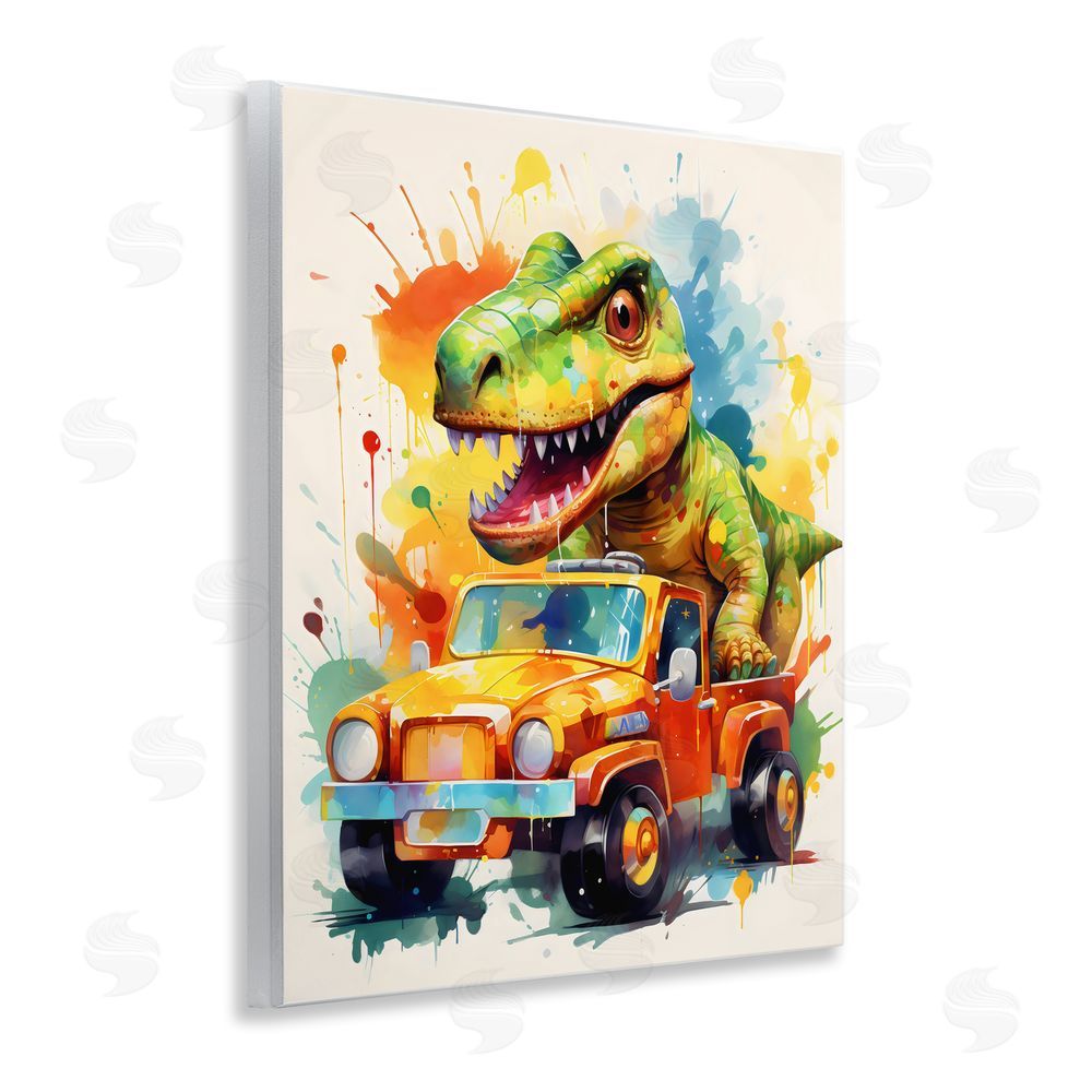 Creative Studio Riding In Back Dino Car Wall Plaque Art Print