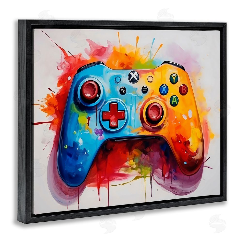 Creative Studio Colorful Video Game Controller Black Floating Frame Canvas Wall Art Print