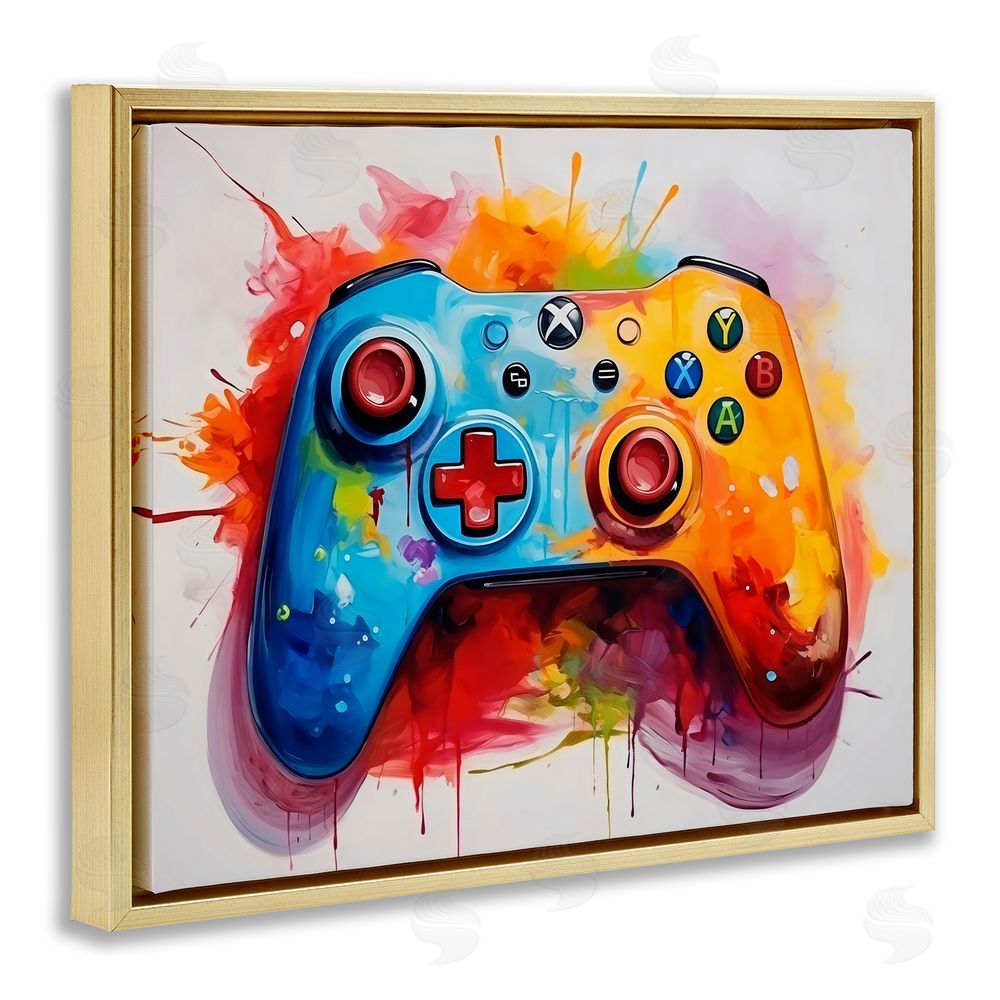 Creative Studio Colorful Video Game Controller Gold Floating Frame Canvas Art Print