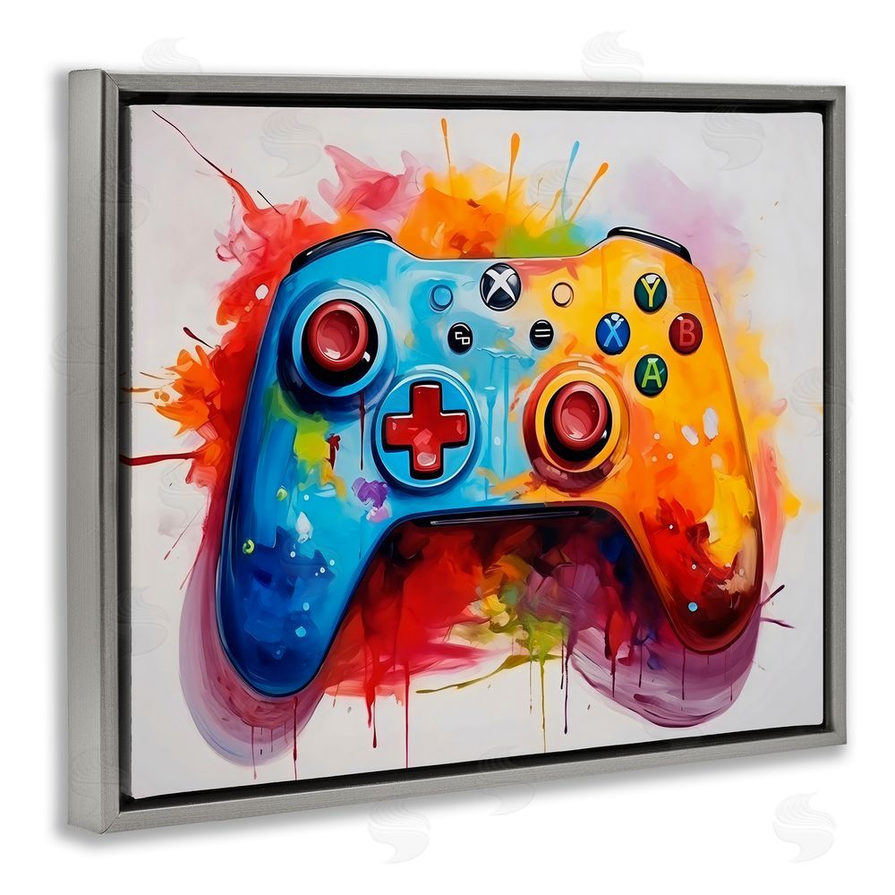 Creative Studio Colorful Video Game Controller Gray Floating Frame Canvas Art Print