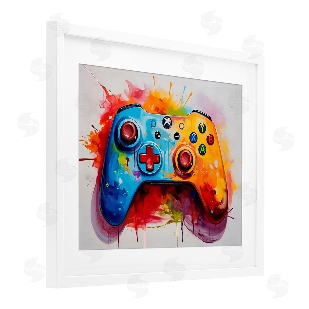 Creative Studio Colorful Video Game Controller White Framed Print Under Glass Art