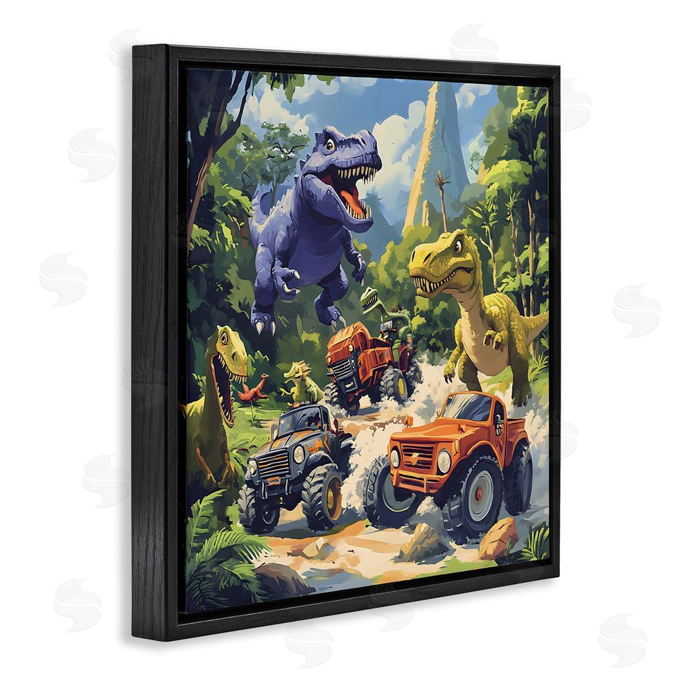 Creative Studio Dinosaurs & Monster Trucks Black Floating Frame Canvas Wall Art Print