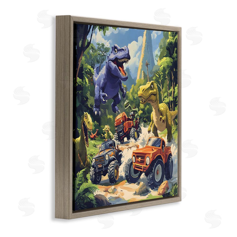 Creative Studio Dinosaurs & Monster Trucks Brown Floating Frame Canvas Art Print