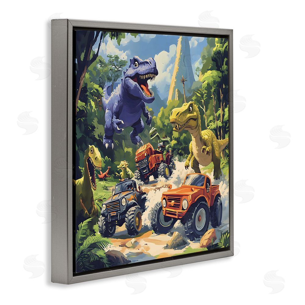 Creative Studio Dinosaurs & Monster Trucks Gray Floating Frame Canvas Art Print