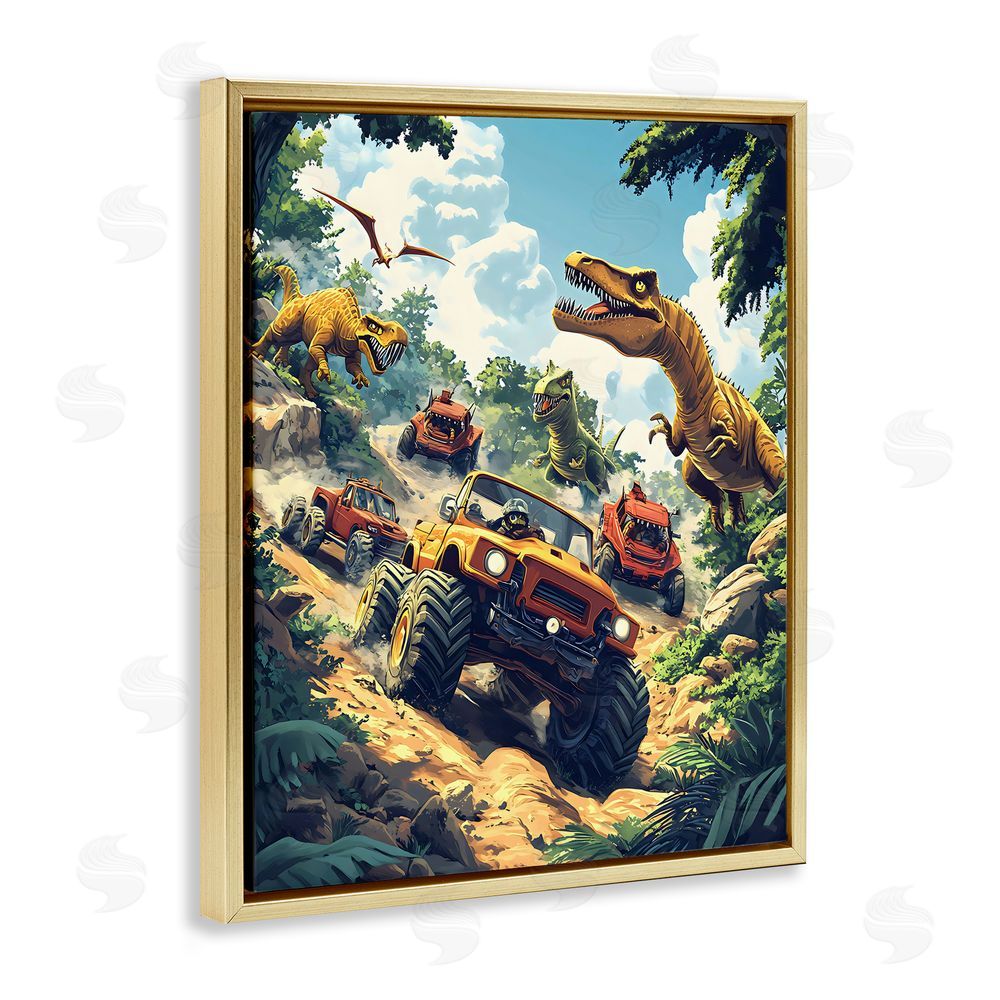 Creative Studio Dinosaur & Monster Truck Adventure Gold Floating Frame Canvas Art Print