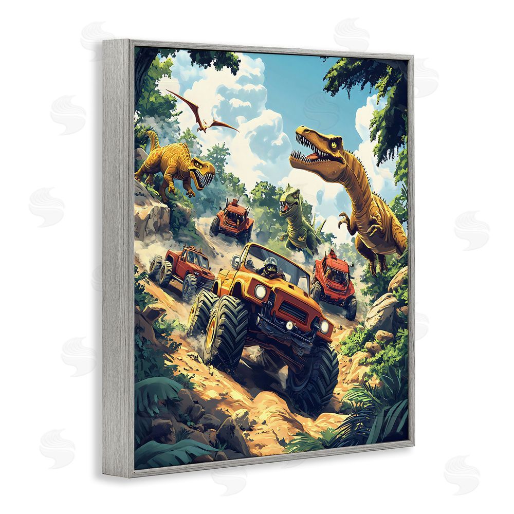 Creative Studio Dinosaur & Monster Truck Adventure Gray Framed Giclee Art Print