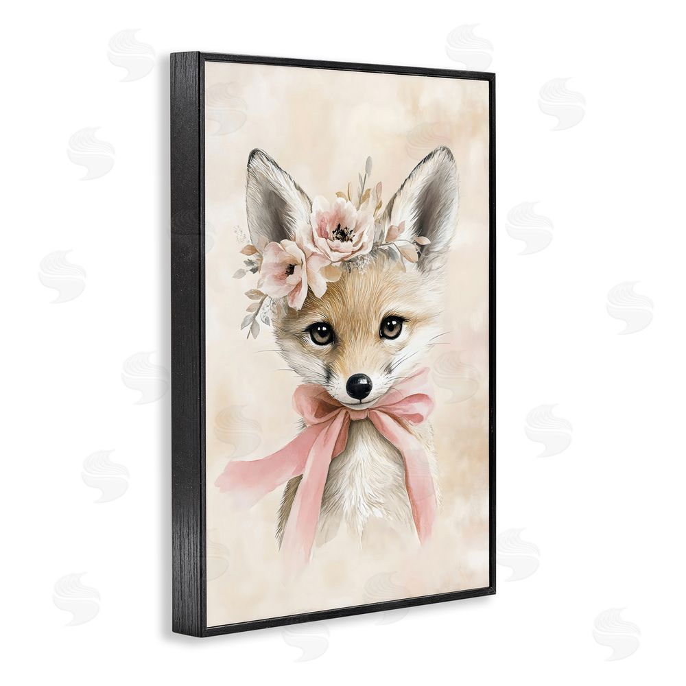 Creative Studio Sweet Baby Fox with Bow Black Framed Giclee Art Print