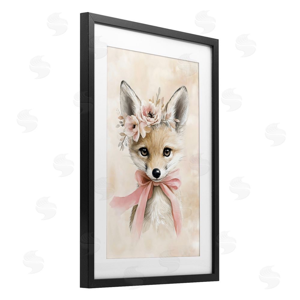 Creative Studio Sweet Baby Fox with Bow Black Framed Print Under Glass Art