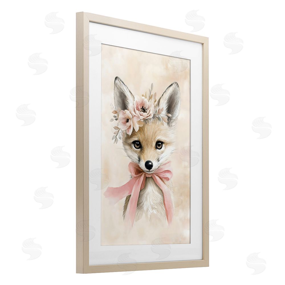 Creative Studio Sweet Baby Fox with Bow Birch Framed Print Under Glass Art
