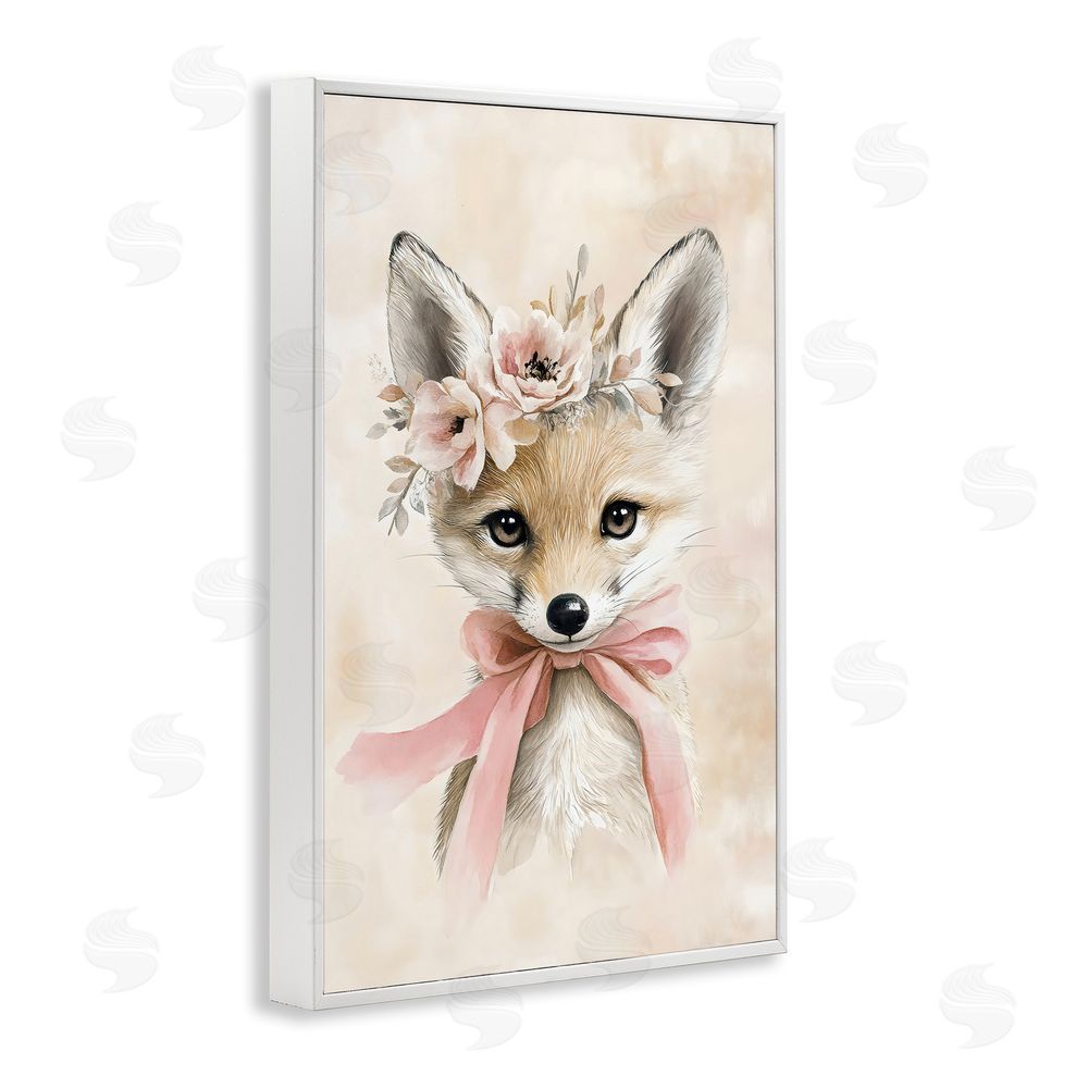 Creative Studio Sweet Baby Fox with Bow White Frame Giclee Art Print