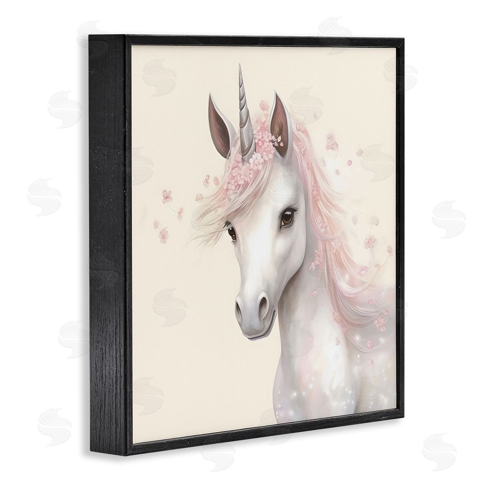Creative Studio Fairy Unicorn Soft Petals Black Framed Giclee Art Print