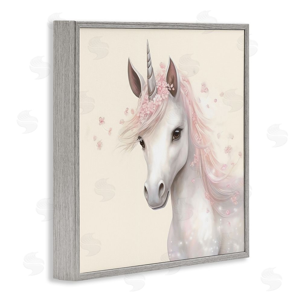 Creative Studio Fairy Unicorn Soft Petals Gray Framed Giclee Art Print