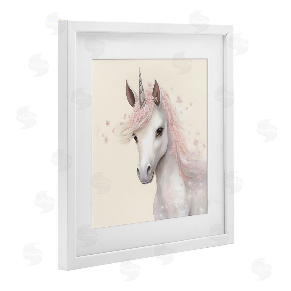 Creative Studio Fairy Unicorn Soft Petals White Framed Print Under Glass Art
