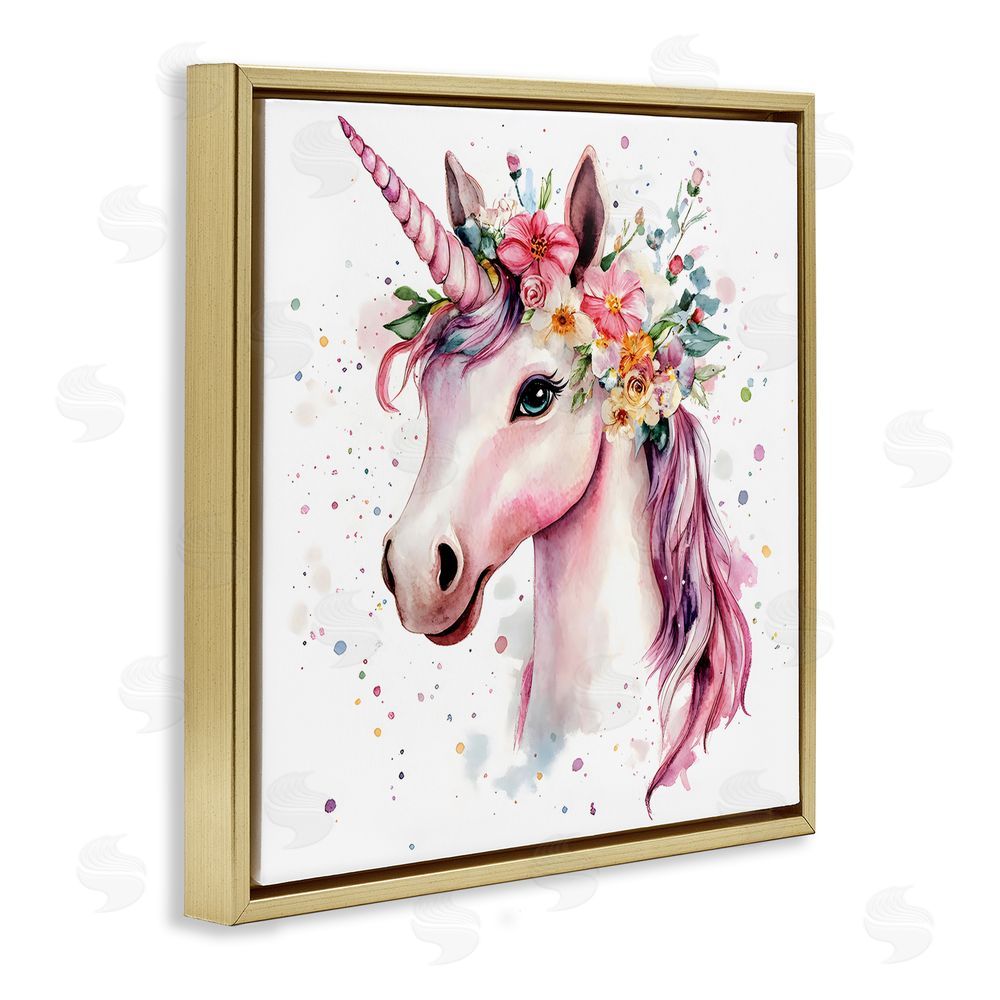 Creative Studio Majestic Unicorn Modern Splatter Gold Floating Frame Canvas Art Print