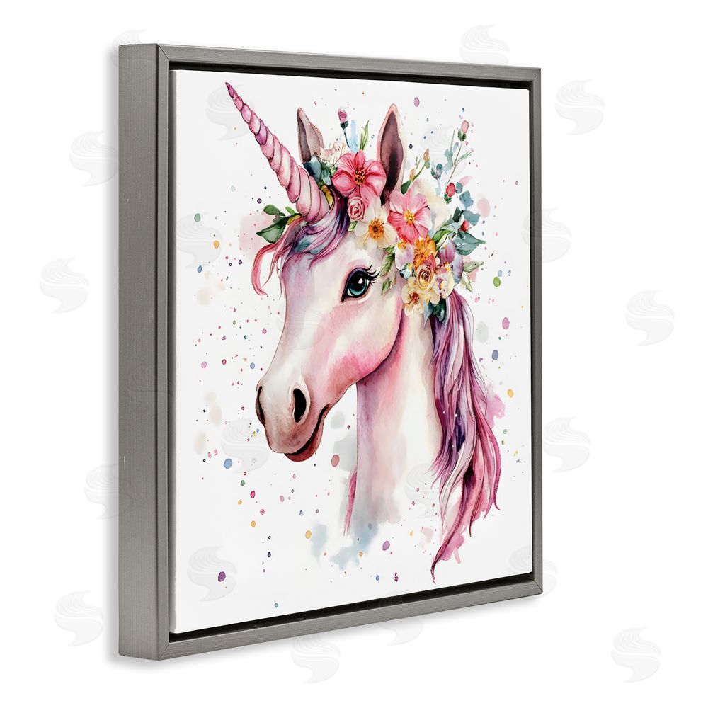 Creative Studio Majestic Unicorn Modern Splatter Gray Floating Frame Canvas Art Print