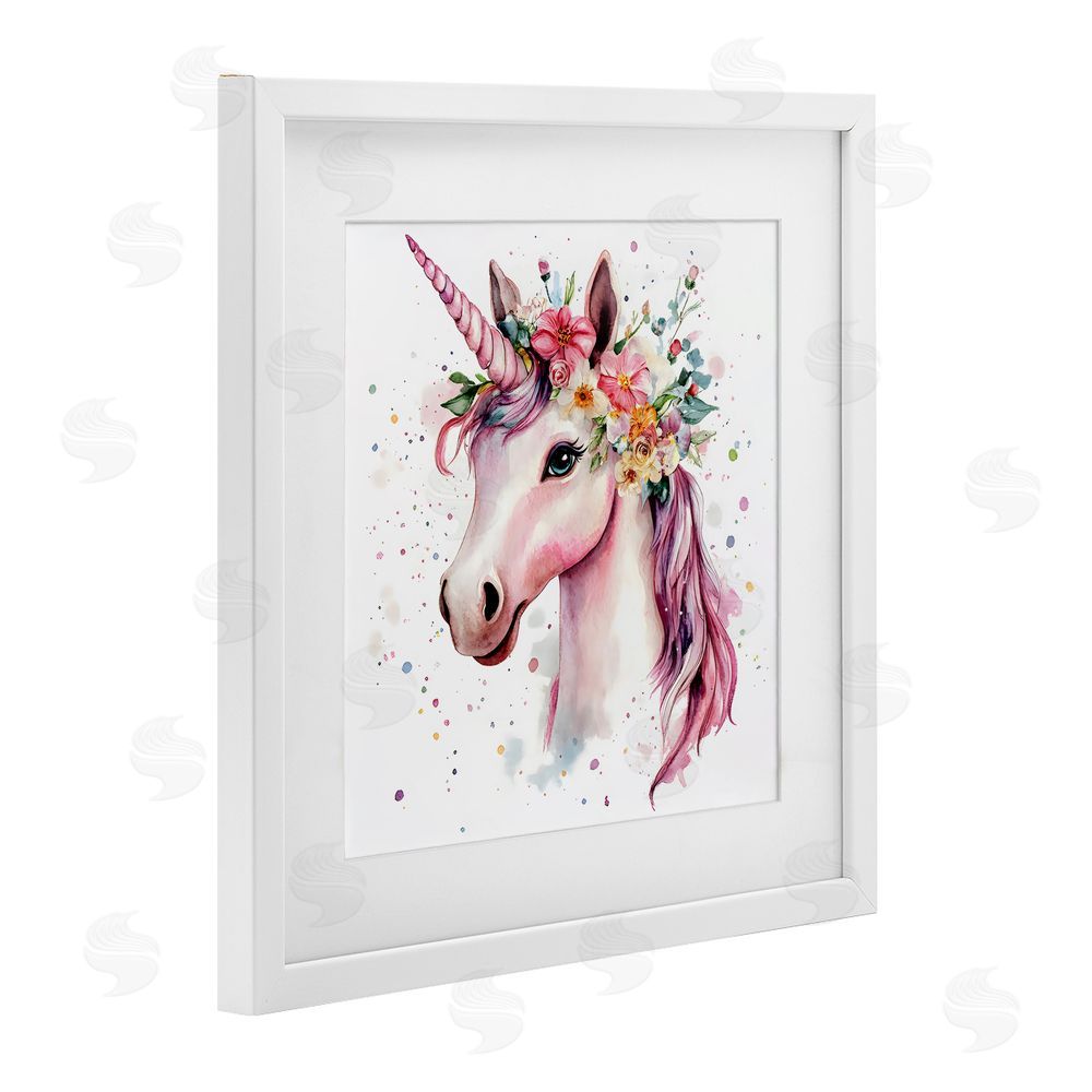 Creative Studio Majestic Unicorn Modern Splatter White Framed Print Under Glass Art