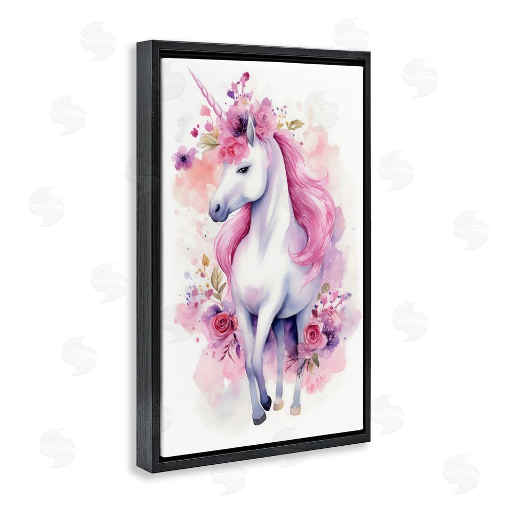 Creative Studio Pastel & Florals Unicorn Black Floating Frame Canvas Wall Art Print