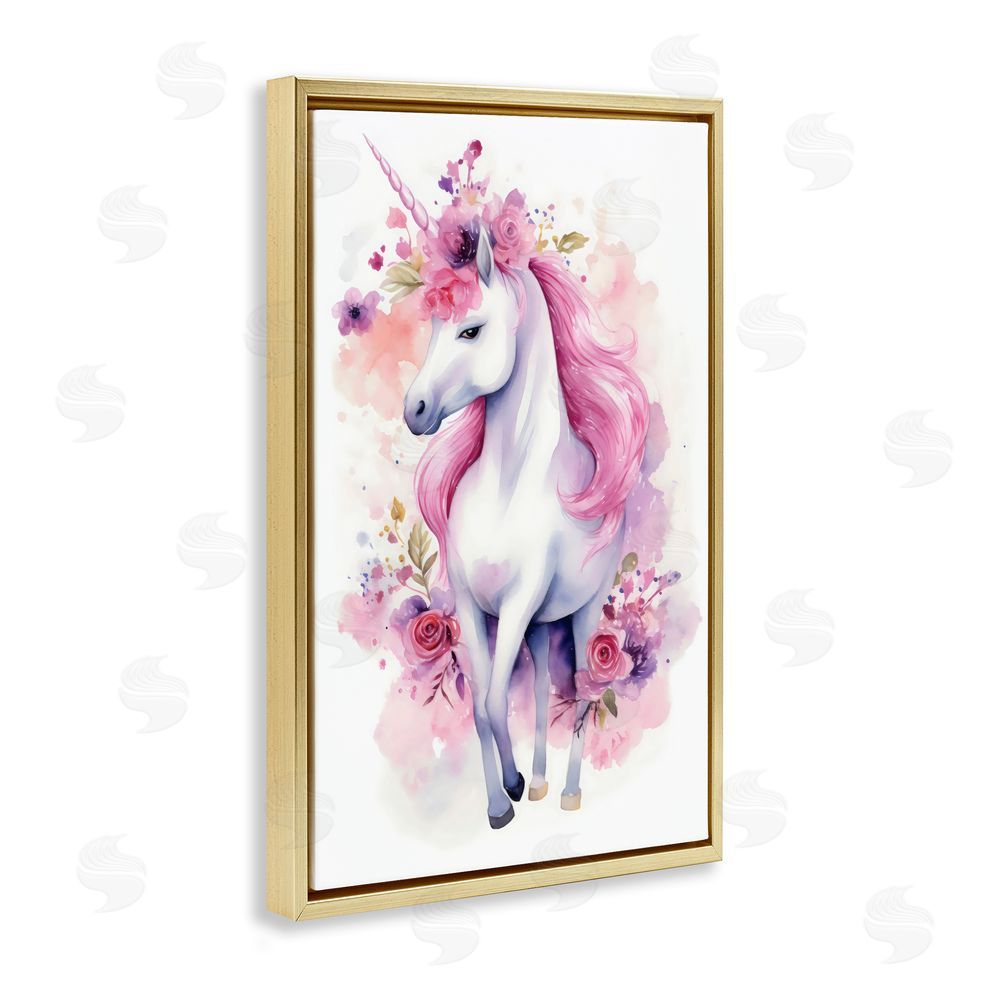 Creative Studio Pastel & Florals Unicorn Gold Floating Frame Canvas Art Print