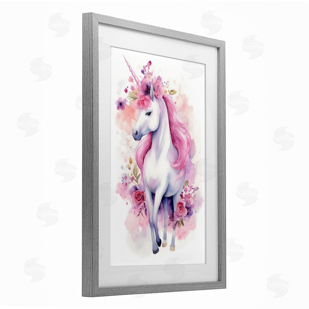 Creative Studio Pastel & Florals Unicorn Gray Framed Print Under Glass Art