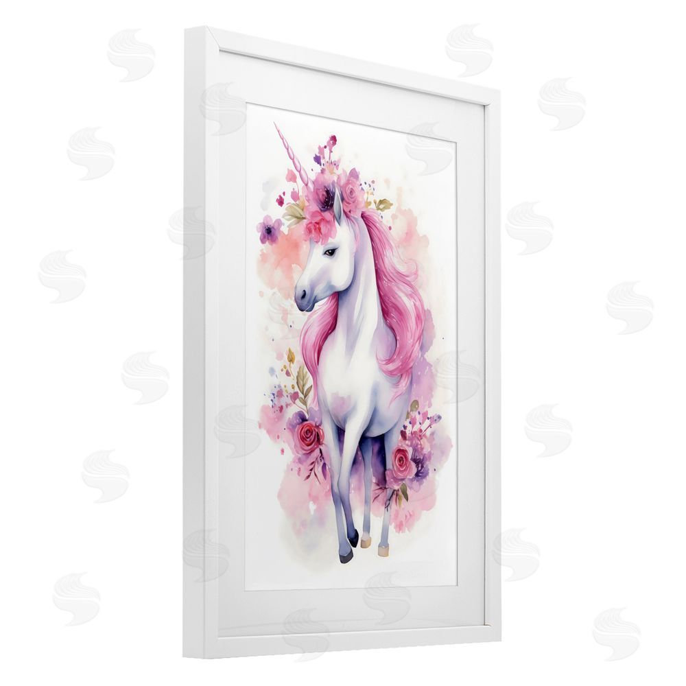Creative Studio Pastel & Florals Unicorn White Framed Print Under Glass Art