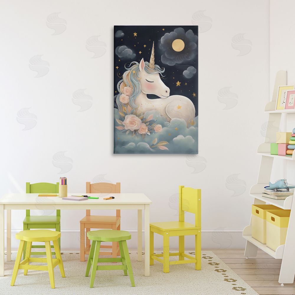 Creative Studio Unicorn Surrounded By Clouds Printed Wall Art in Room
