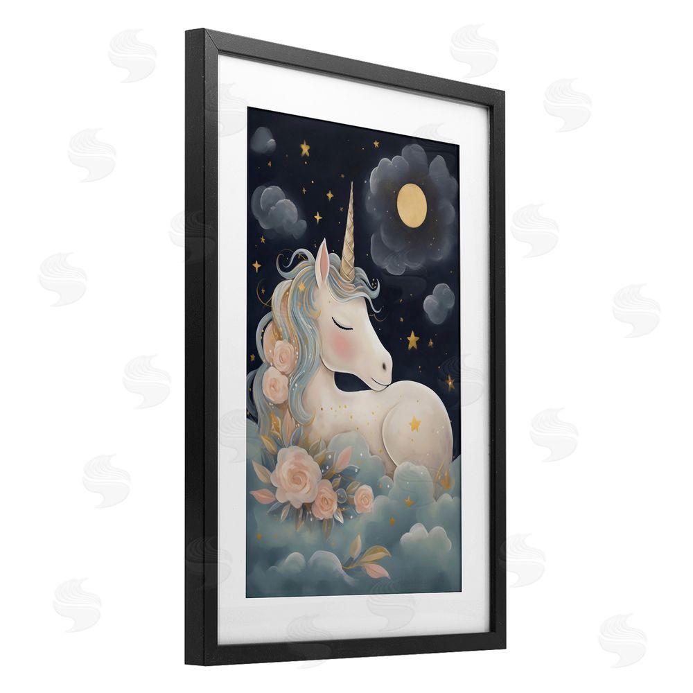 Creative Studio Unicorn Surrounded By Clouds Black Framed Print Under Glass Art