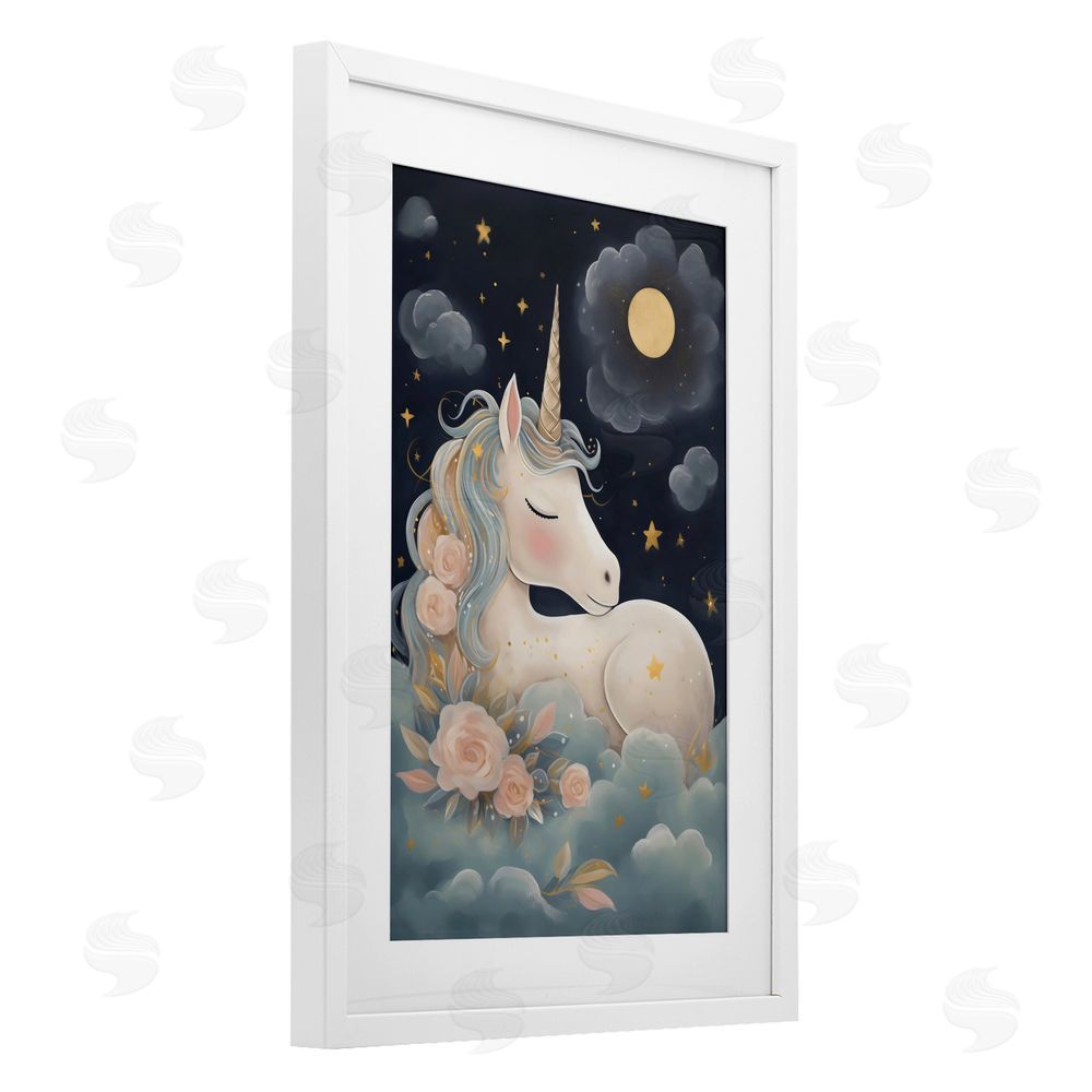Creative Studio Unicorn Surrounded By Clouds White Framed Print Under Glass Art