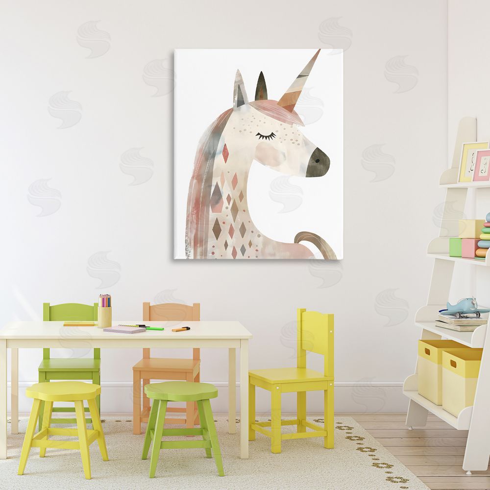 Creative Studio Neutral Unicorn with Shapes Canvas Art on Wall
