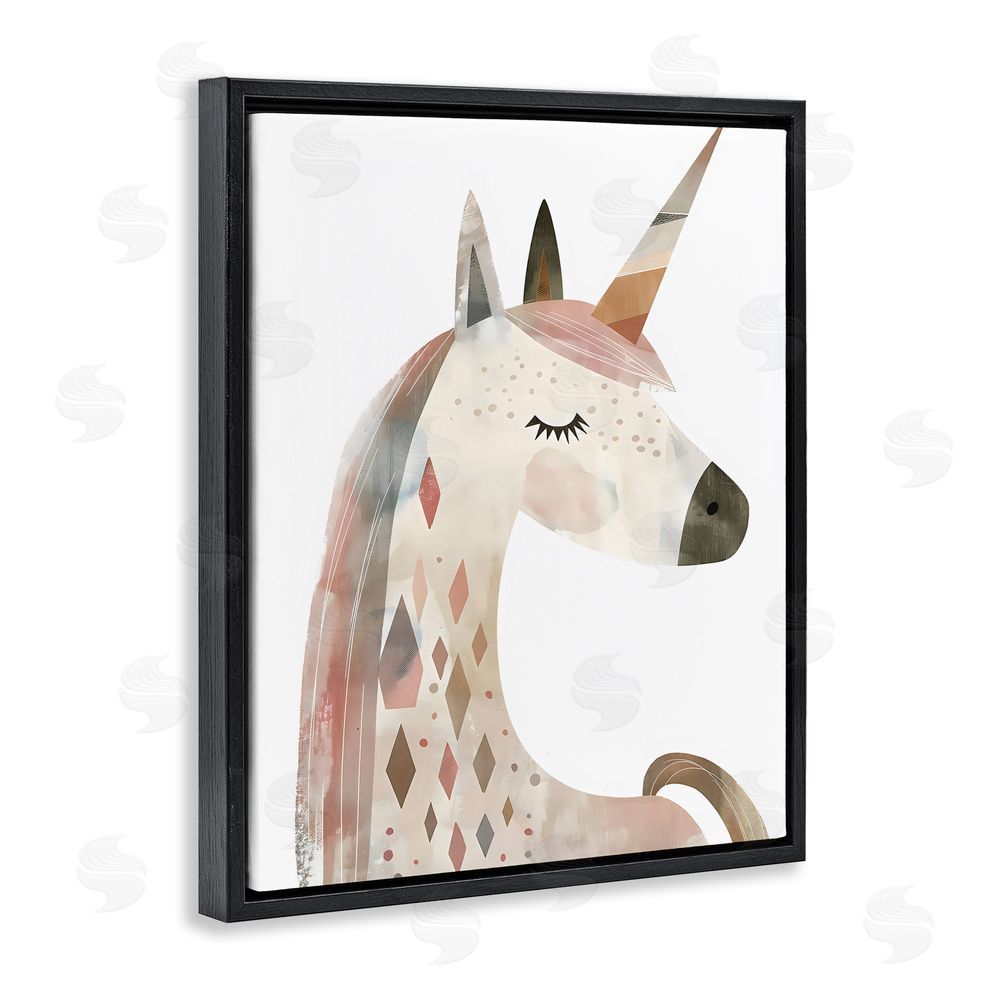 Creative Studio Neutral Unicorn with Shapes Black Floating Frame Canvas Wall Art Print