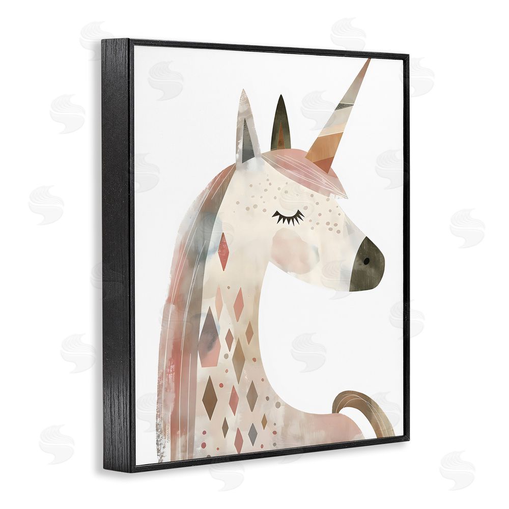 Creative Studio Neutral Unicorn with Shapes Black Framed Giclee Wall Art Print