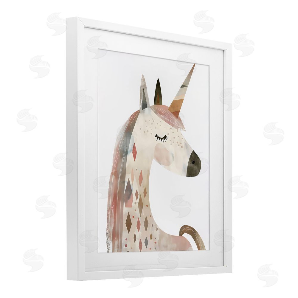 Creative Studio Neutral Unicorn with Shapes White Framed Print Under Glass with Mat Wall Art