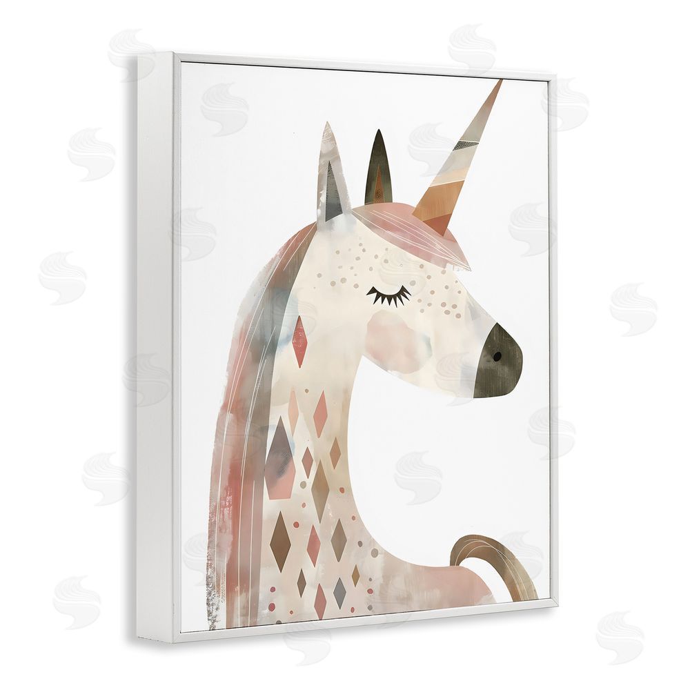 Creative Studio Neutral Unicorn with Shapes White Framed Giclee Wall Art Print