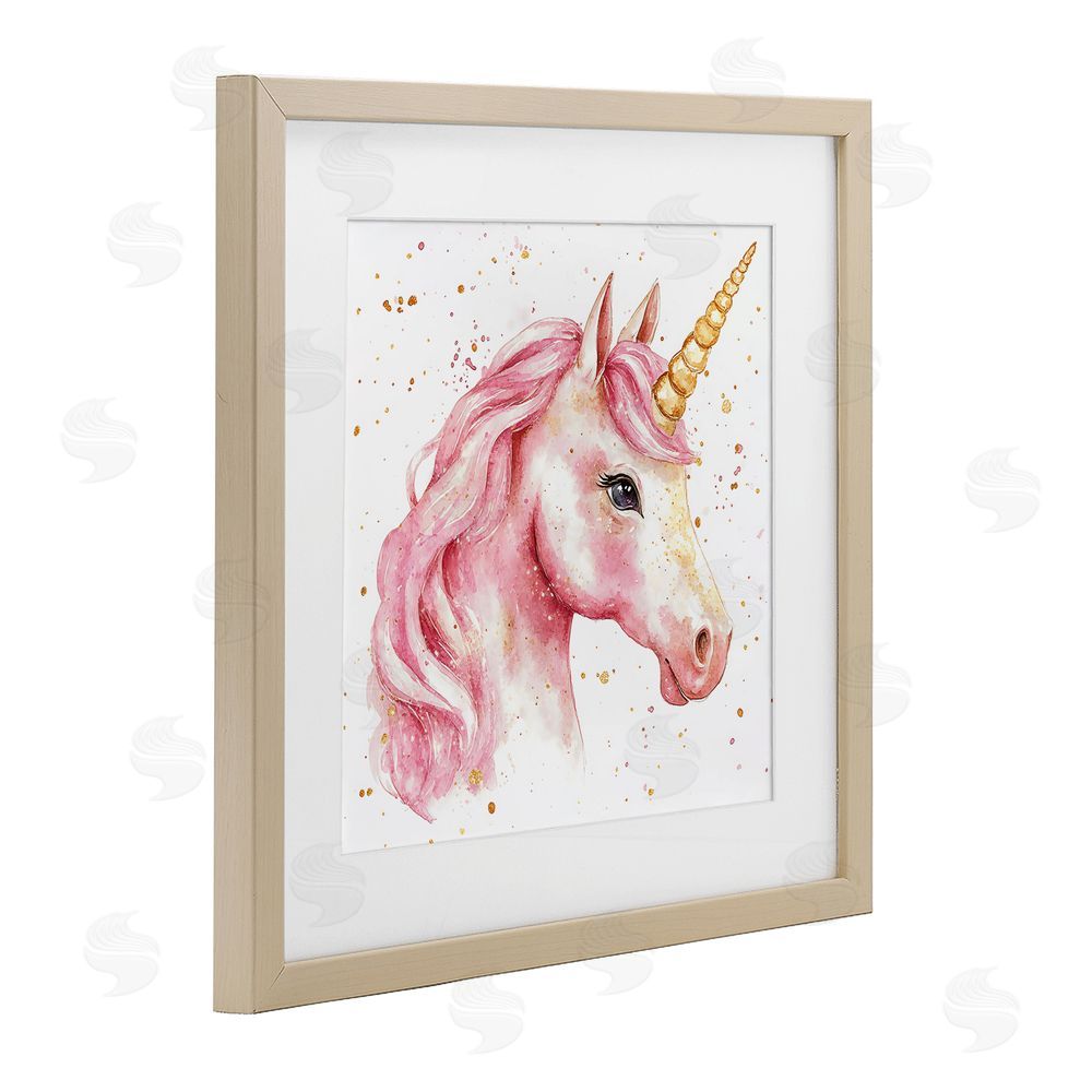 Creative Studio Pink Unicorn with Paint Splatter Birch Framed Print Under Glass with White Mat Wall Art