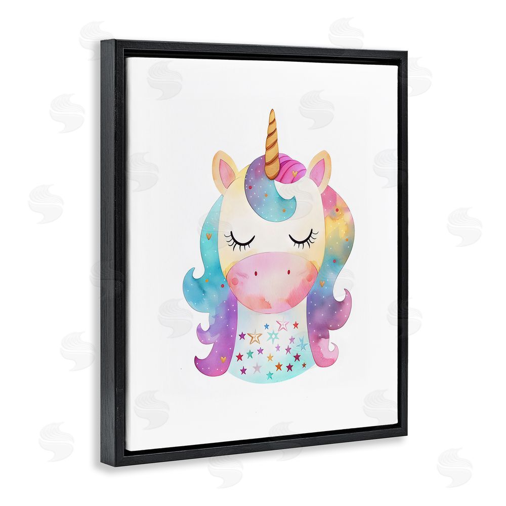 LSR Design Studio Unicorn Nursery Fantasy Animal Black Floating Frame Canvas Wall Art Print