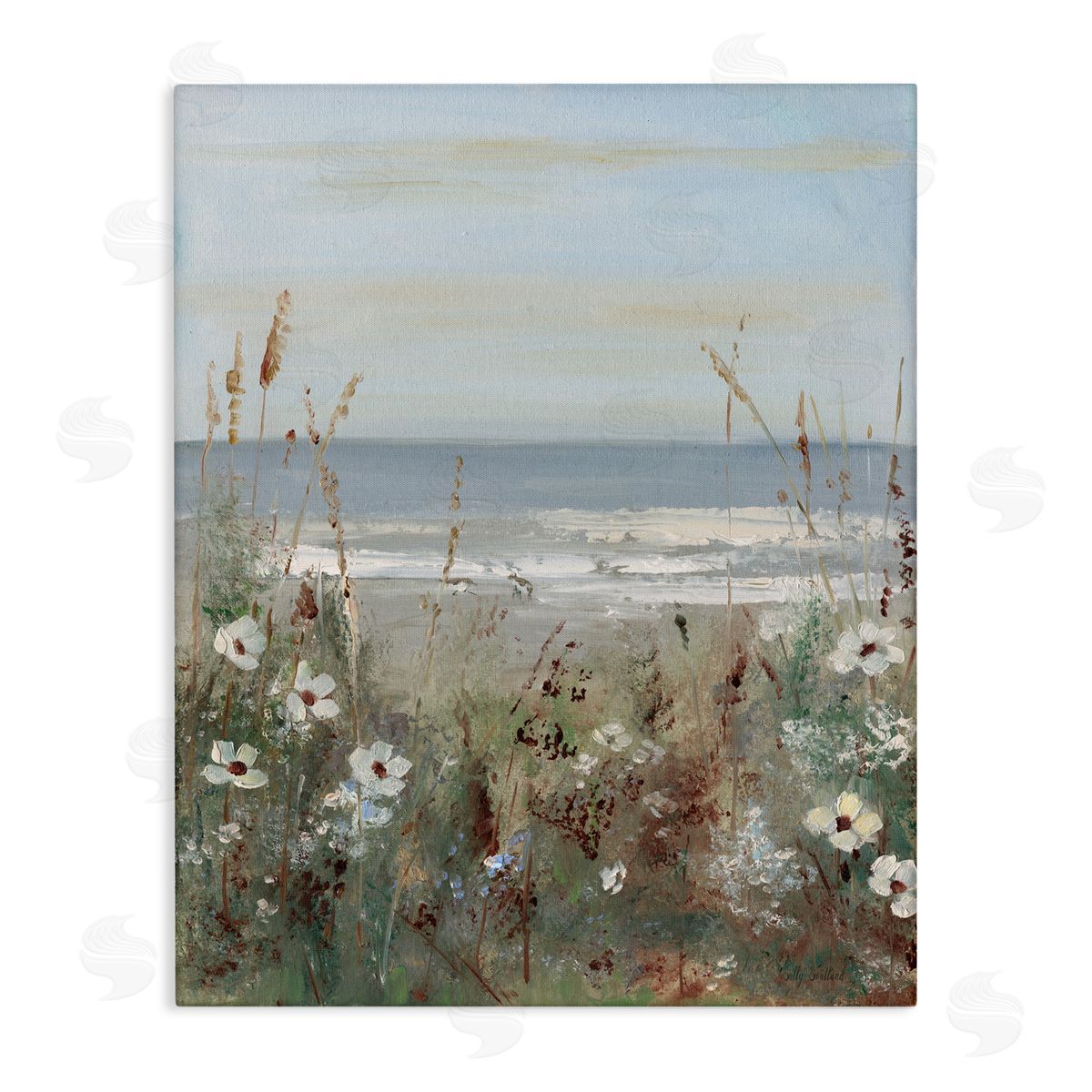 Sally Swatland Wildflower Coastline Scene Canvas Wall Art Print
