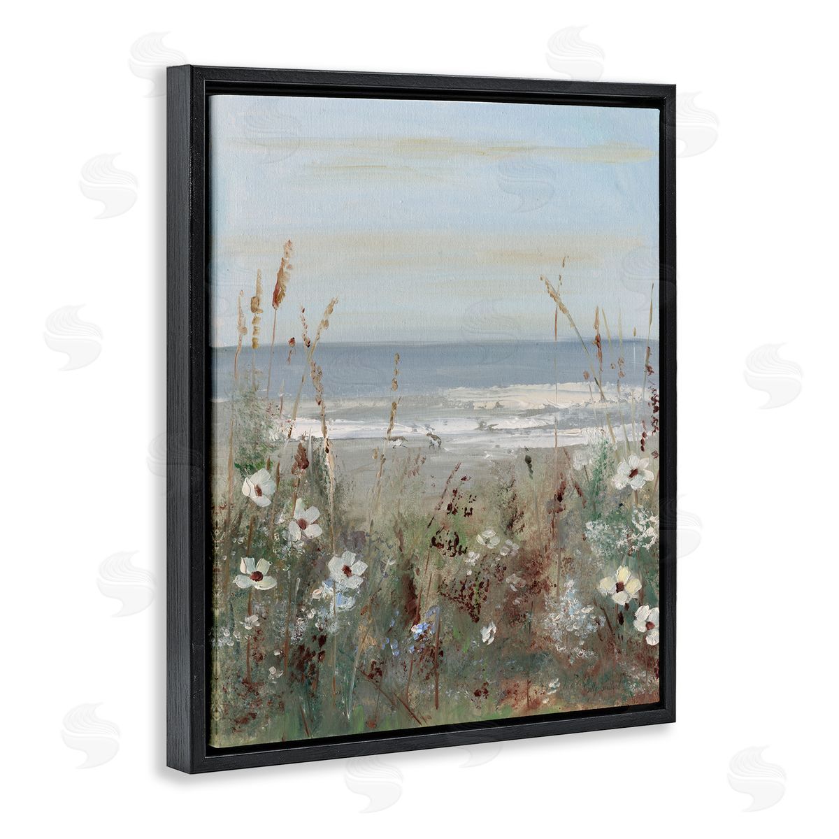 Sally Swatland Wildflower Coastline Scene Black Floating Frame Canvas Wall Art Print