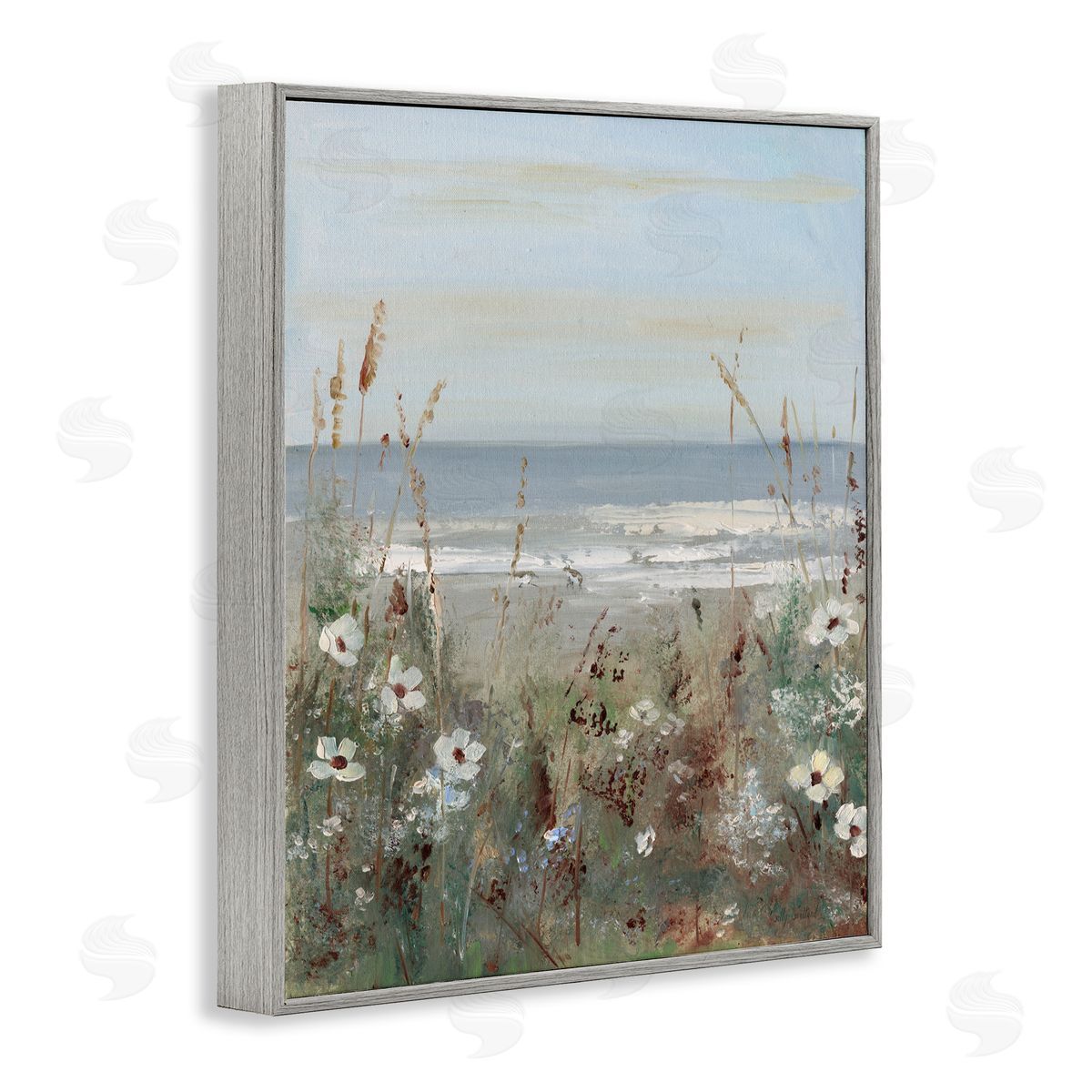 Sally Swatland Wildflower Coastline Scene Gray Framed Giclee Art Print