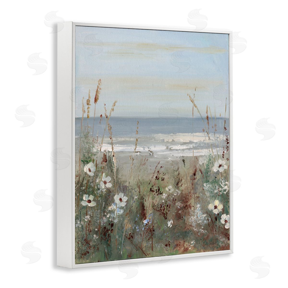 Sally Swatland Wildflower Coastline Scene White Frame Giclee Art Print