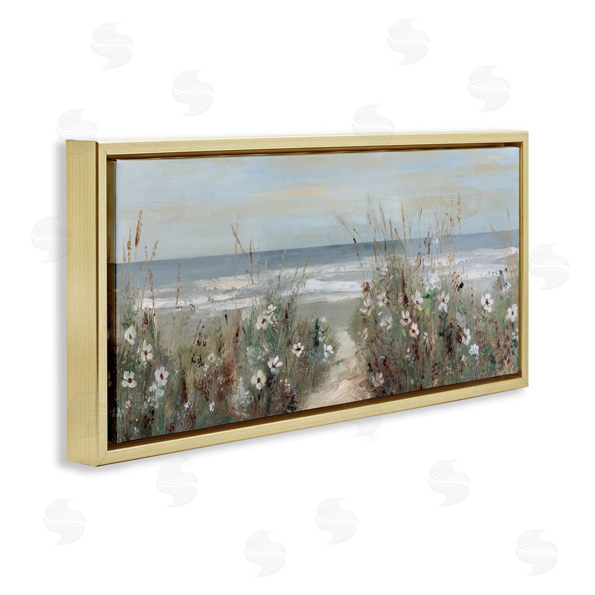 Sally Swatland Wildflower Coastline Beach Path Gold Floating Frame Canvas Art Print