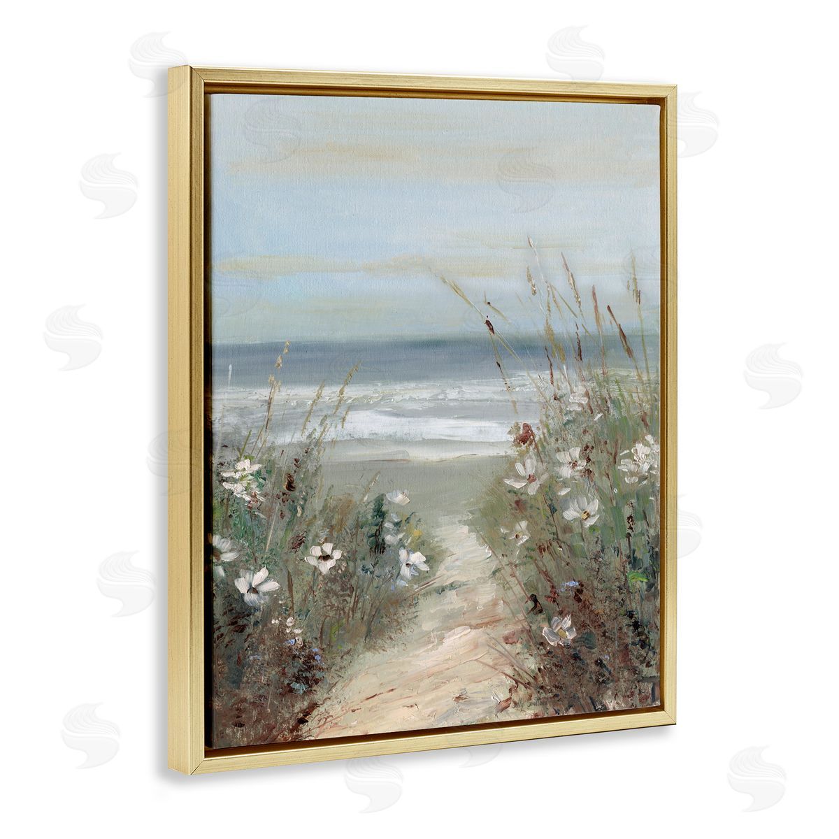 Sally Swatland Wildflower Coastline Path Gold Floating Frame Canvas Art Print