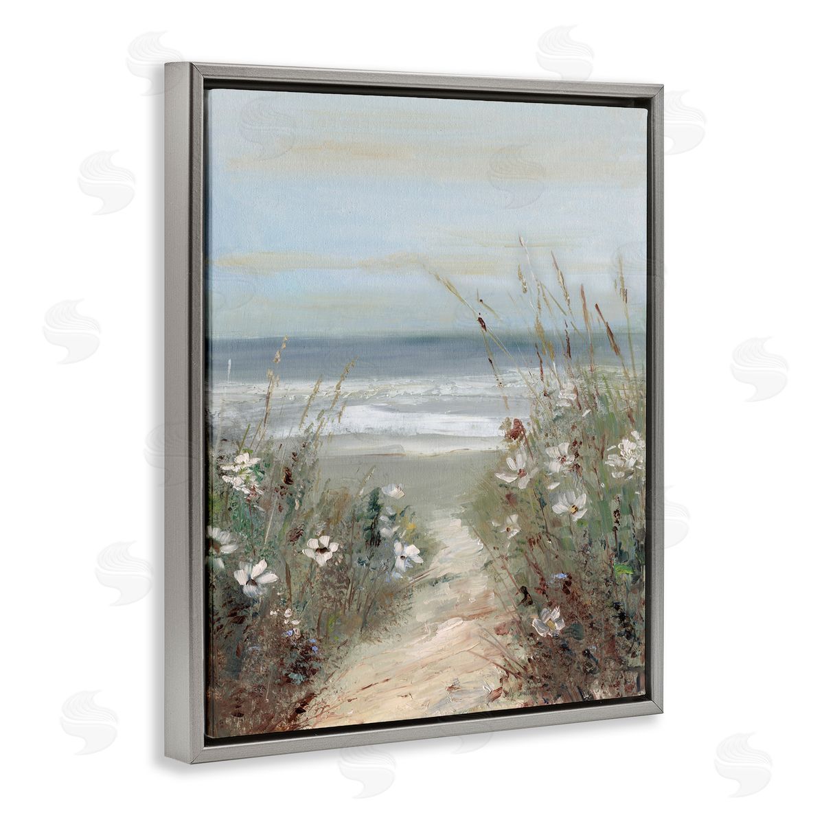 Sally Swatland Wildflower Coastline Path Gray Floating Frame Canvas Art Print