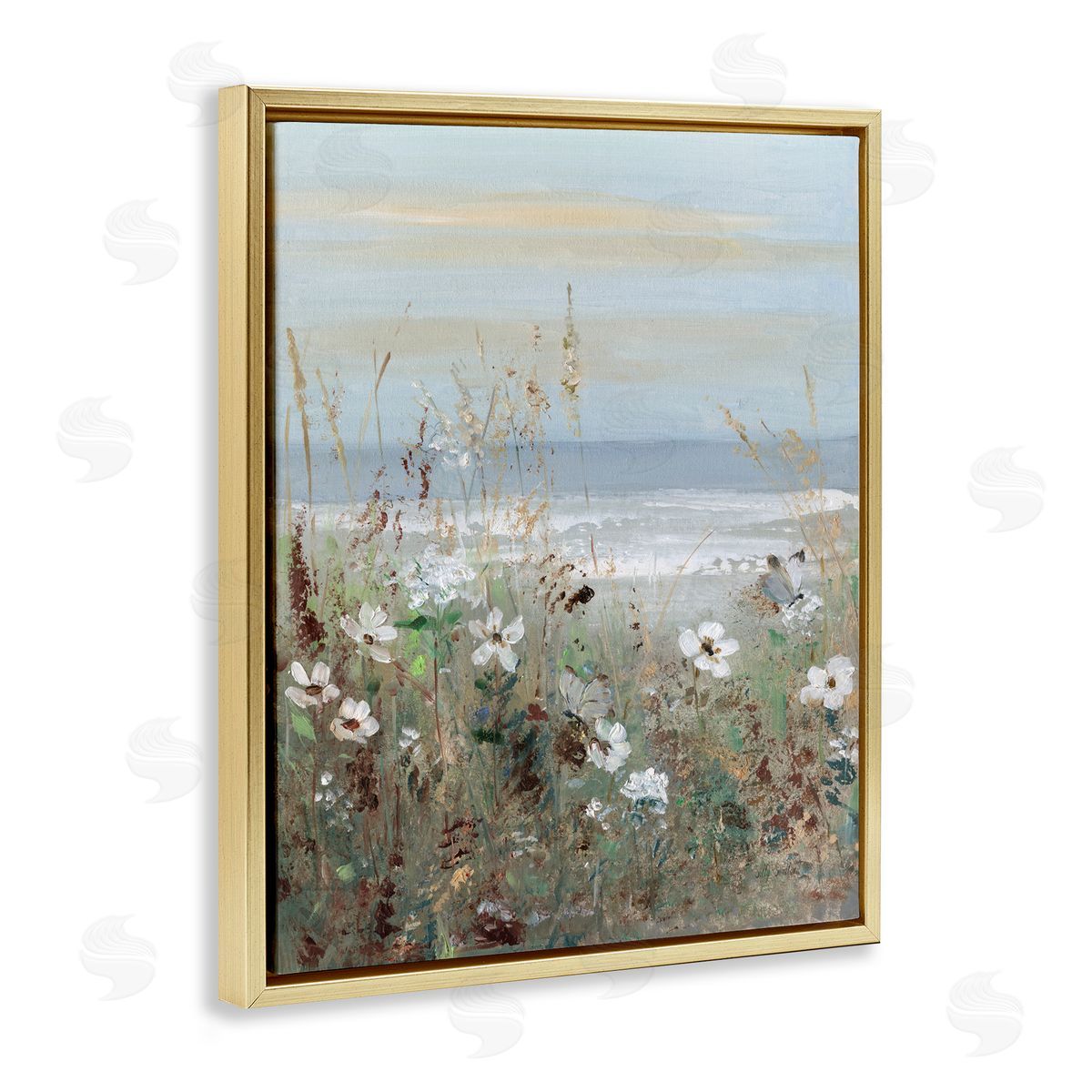 Sally Swatland Wild Flower Coastline Painting Gold Floating Frame Canvas Art Print